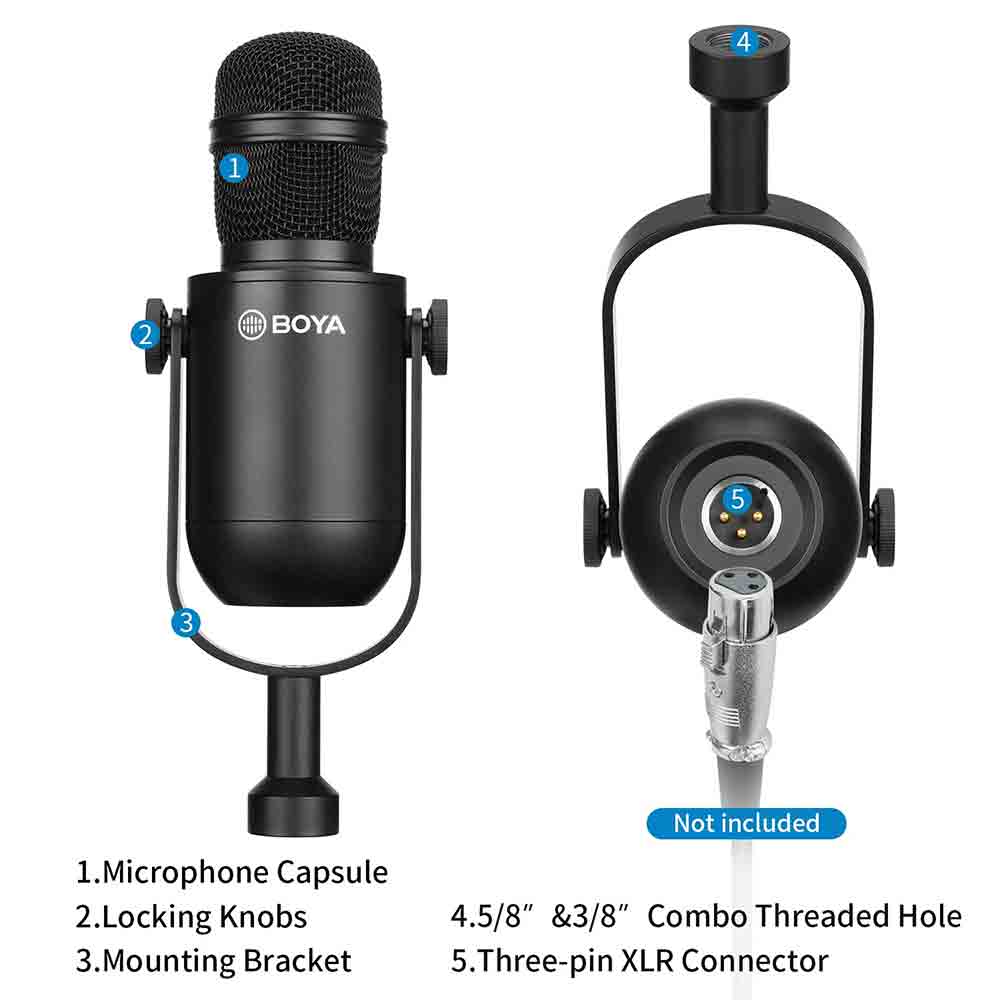 BOYA BY-DM500 Dynamic XLR Podcast Microphone Back View