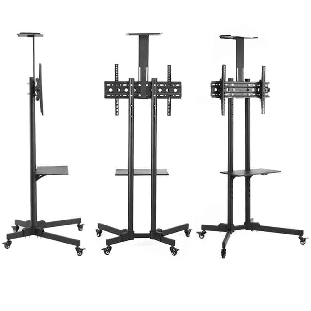 Multi-purpose Trolley TV Stand showcasing laptop and webcam tray utility