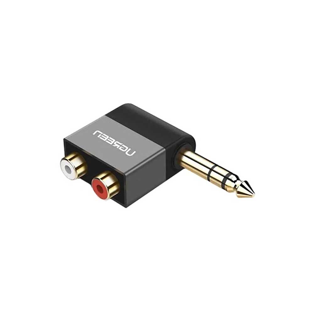 Close-up of Ugreen 6.35mm Male to 2RCA Female Adapter connectors